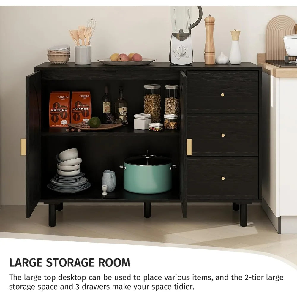 Sideboard Buffet Cabinet Storage Rattan 2 Door 3 Drawer Modern Dresser