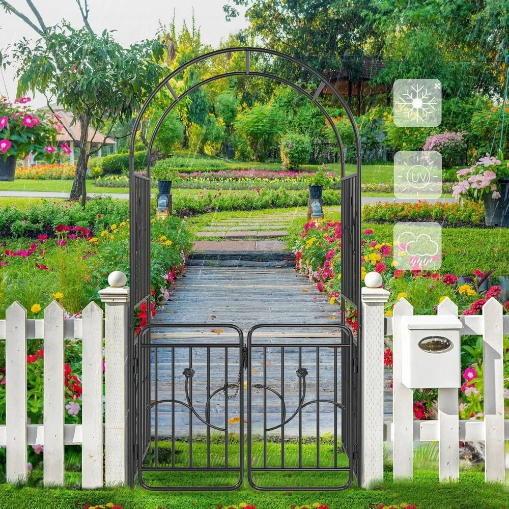 Metal Garden Arbor with Gate Outdoor Arch for Climbing Plants Weddings