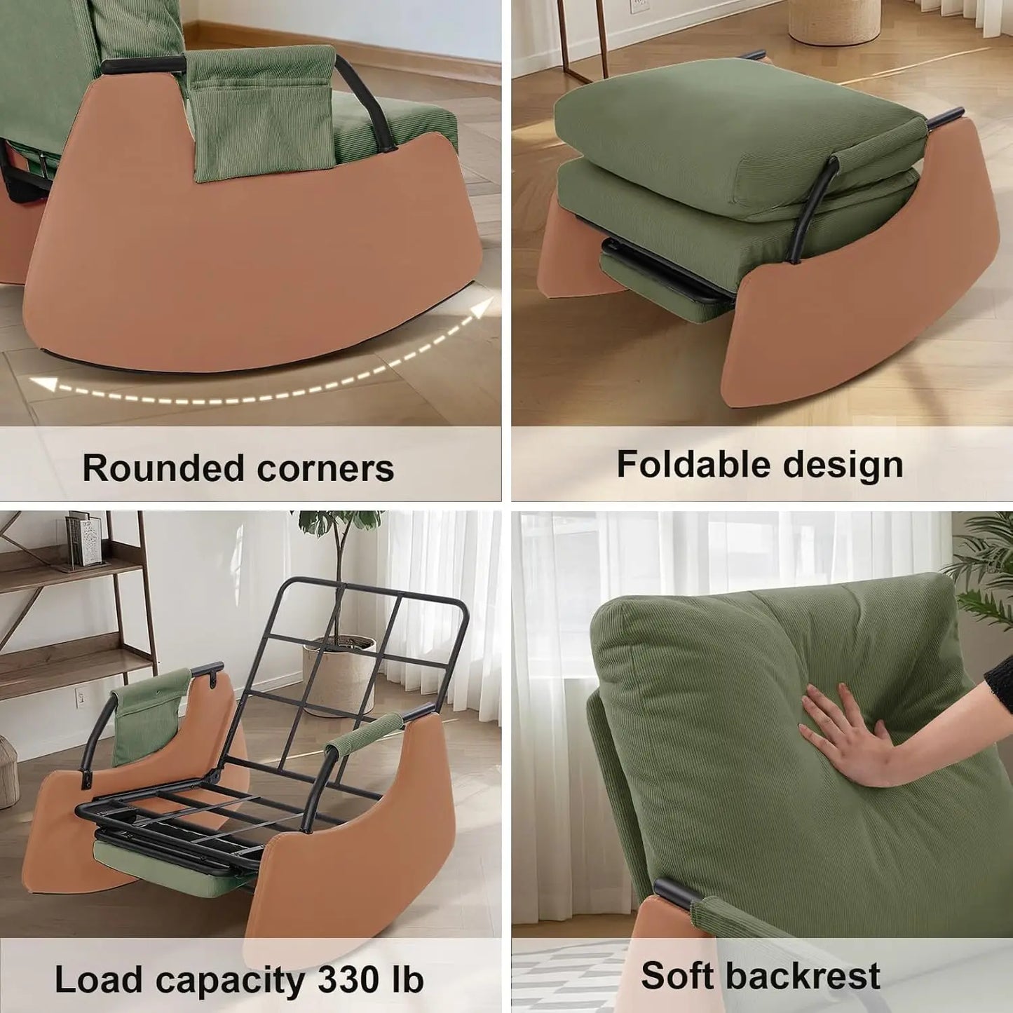 Ljustra Rocking Recliner Chair Modern Sofa Upholstered Glider 3 Levels