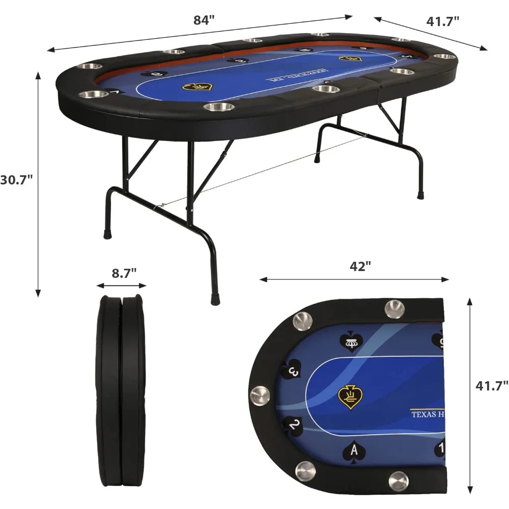 Poker Table for 10 Players 84 Inch Foldable with Stainless Steel Cup Holders