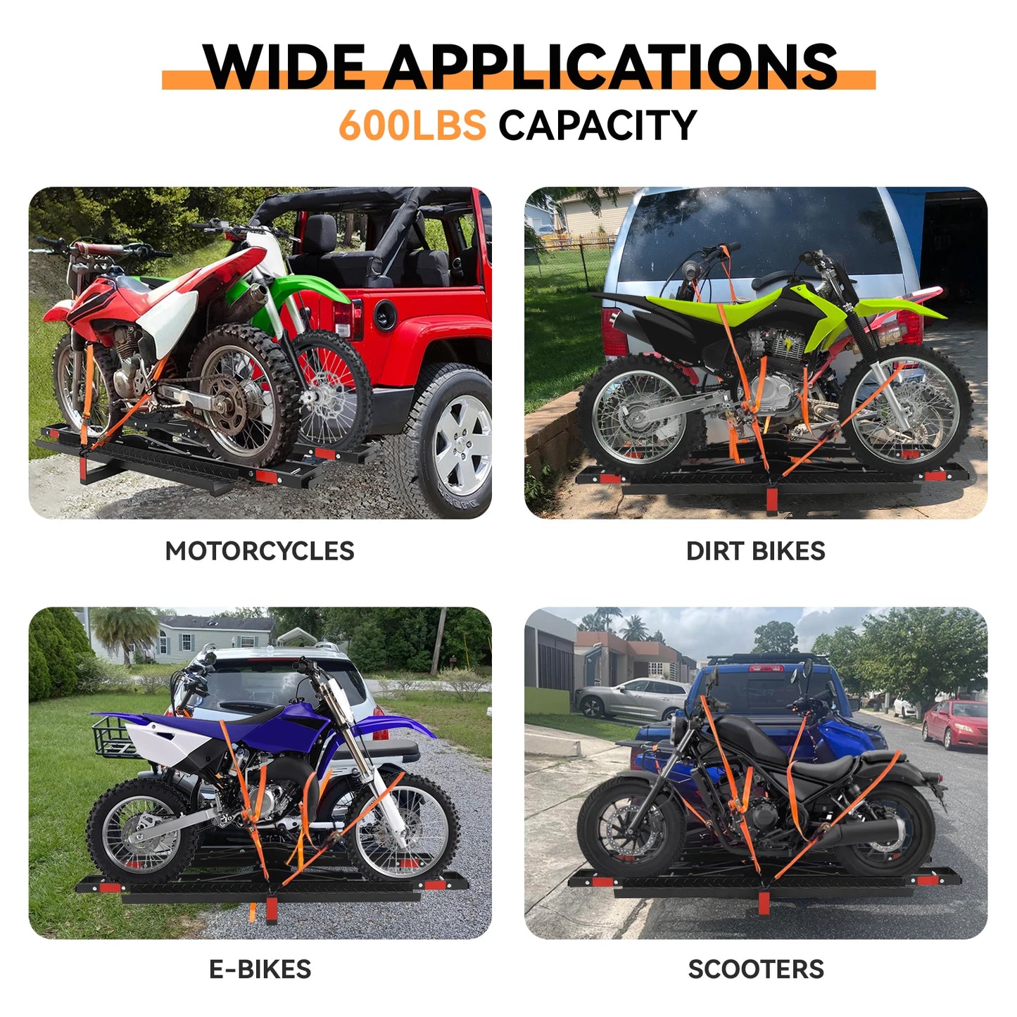 Heavy Duty 600 Lbs Dirt Bike Carrier for 2 Ebikes Motorcycle Rack