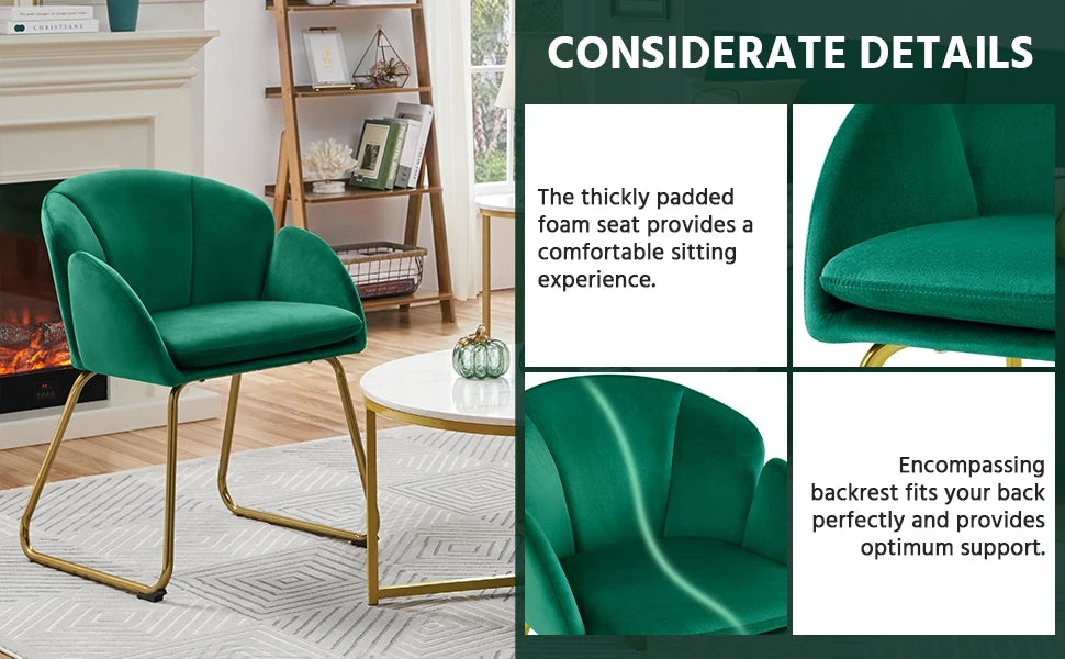 Modern Flower Velvet Vanity Chair with Golden Metal Legs for Home