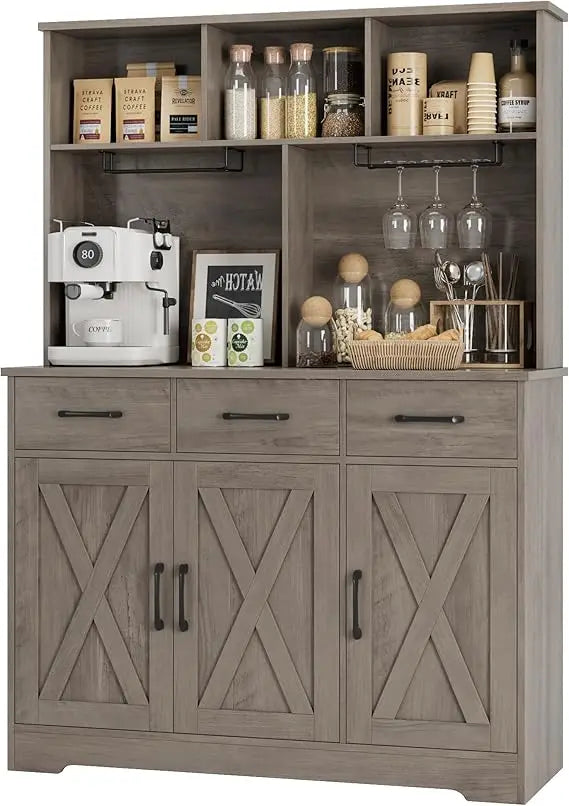 Modern Farmhouse Buffet Cabinet with Hutch and 3 Drawers
