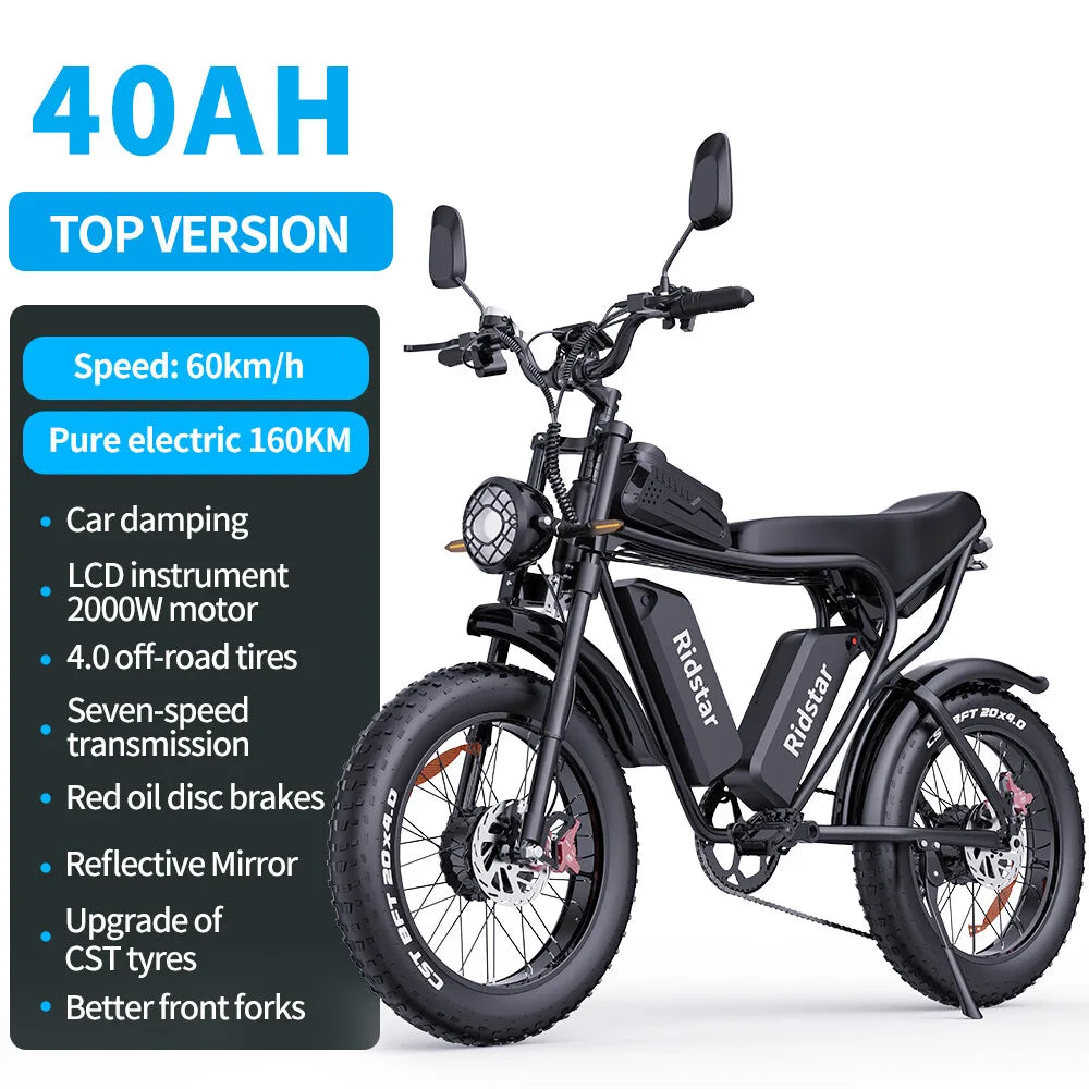 Ridstar 3000W Electric Bike 52V Dual Motor Fat Tire Mountain Bicycle