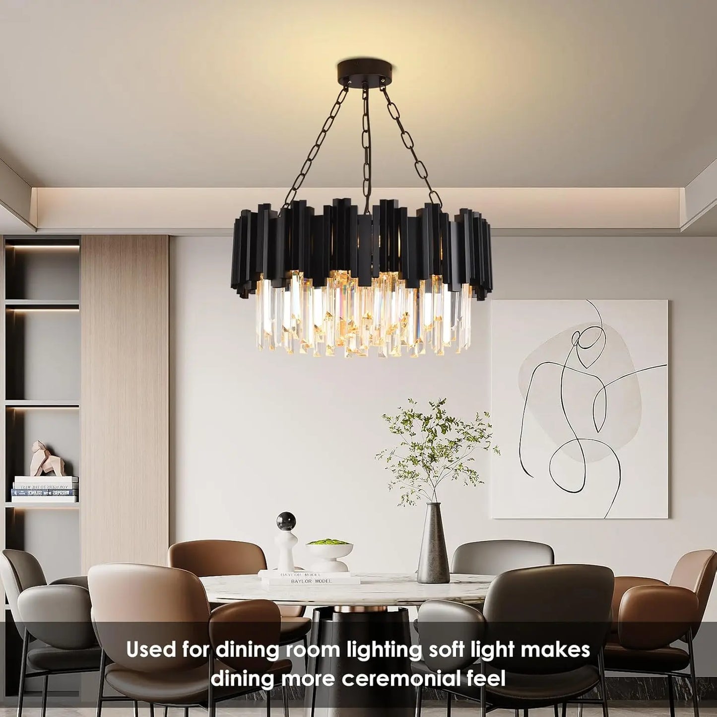 Black Crystal Chandelier Modern 9-Light Fixture for Living Room Entryway