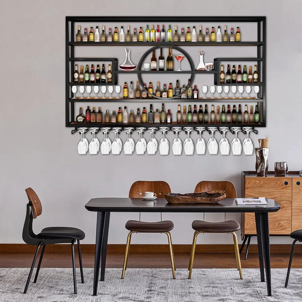 63in Wall Mounted Wine Rack Large Capacity Hanging Display Shelf