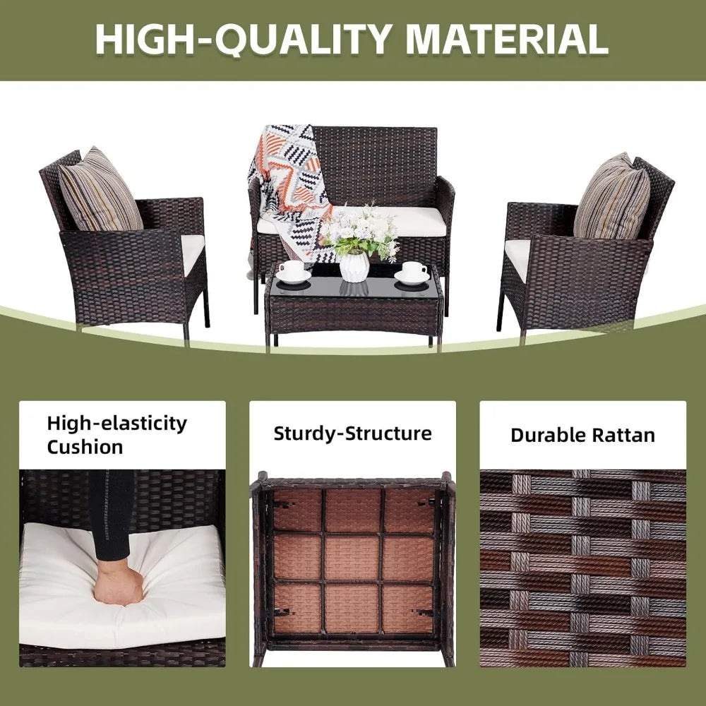 Ljustra 4 Piece Patio Furniture Set Outdoor Rattan Conversation Set