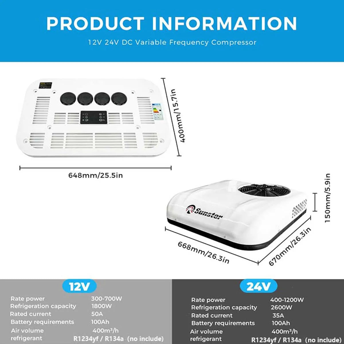 12V 24V Rooftop Air Conditioner for RV Truck Camper Van Caravan