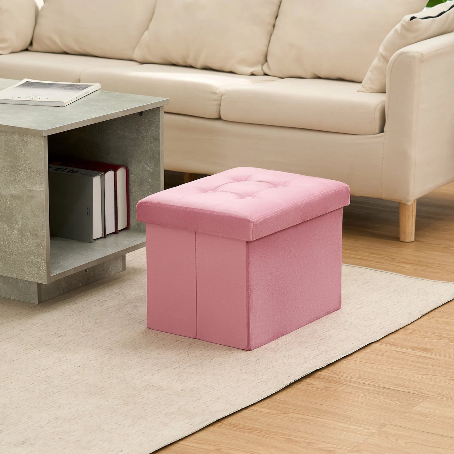 Ljustra 16 Inch Foldable Storage Ottoman Velvet Footrest Stool for Home