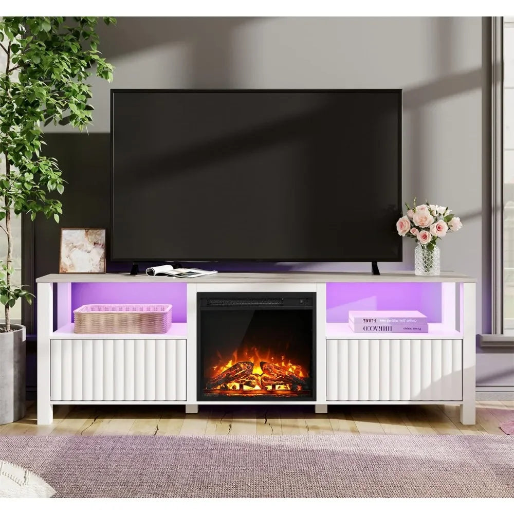 70 Inch Electric Fireplace TV Stand with LED Light Modern Entertainment Center