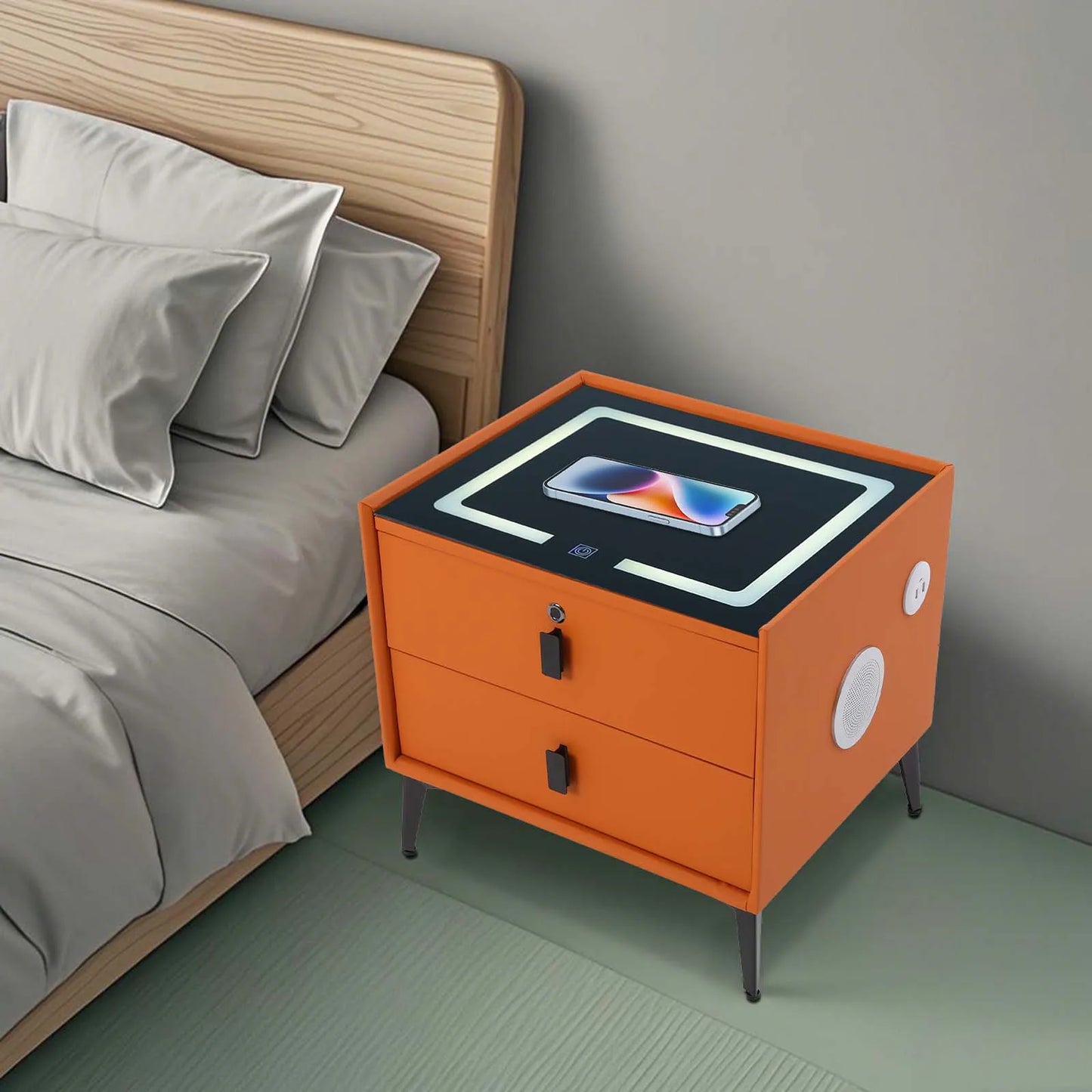Smart Bedside Table with Bluetooth Speaker USB Wireless Charging and Light