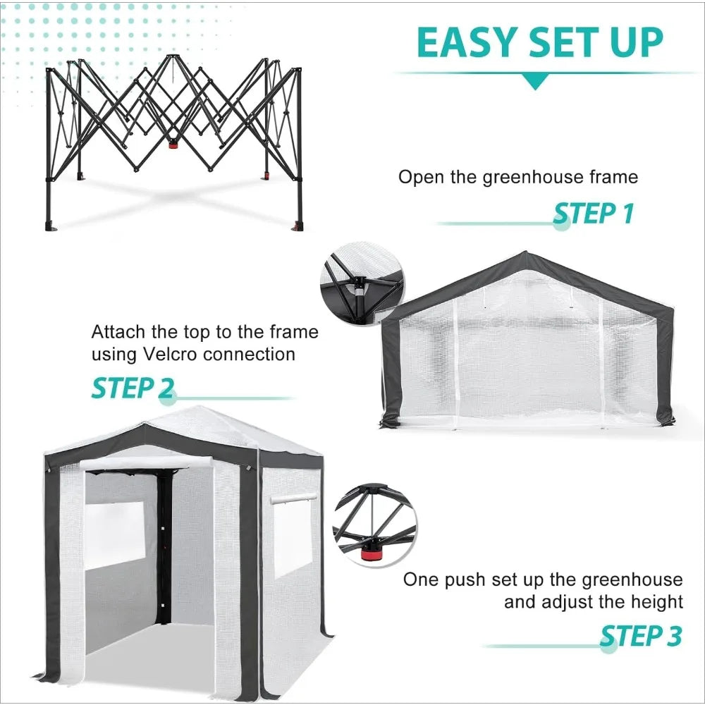 8x6 Portable Walk-in Greenhouse with Zipper Doors and Mesh Windows