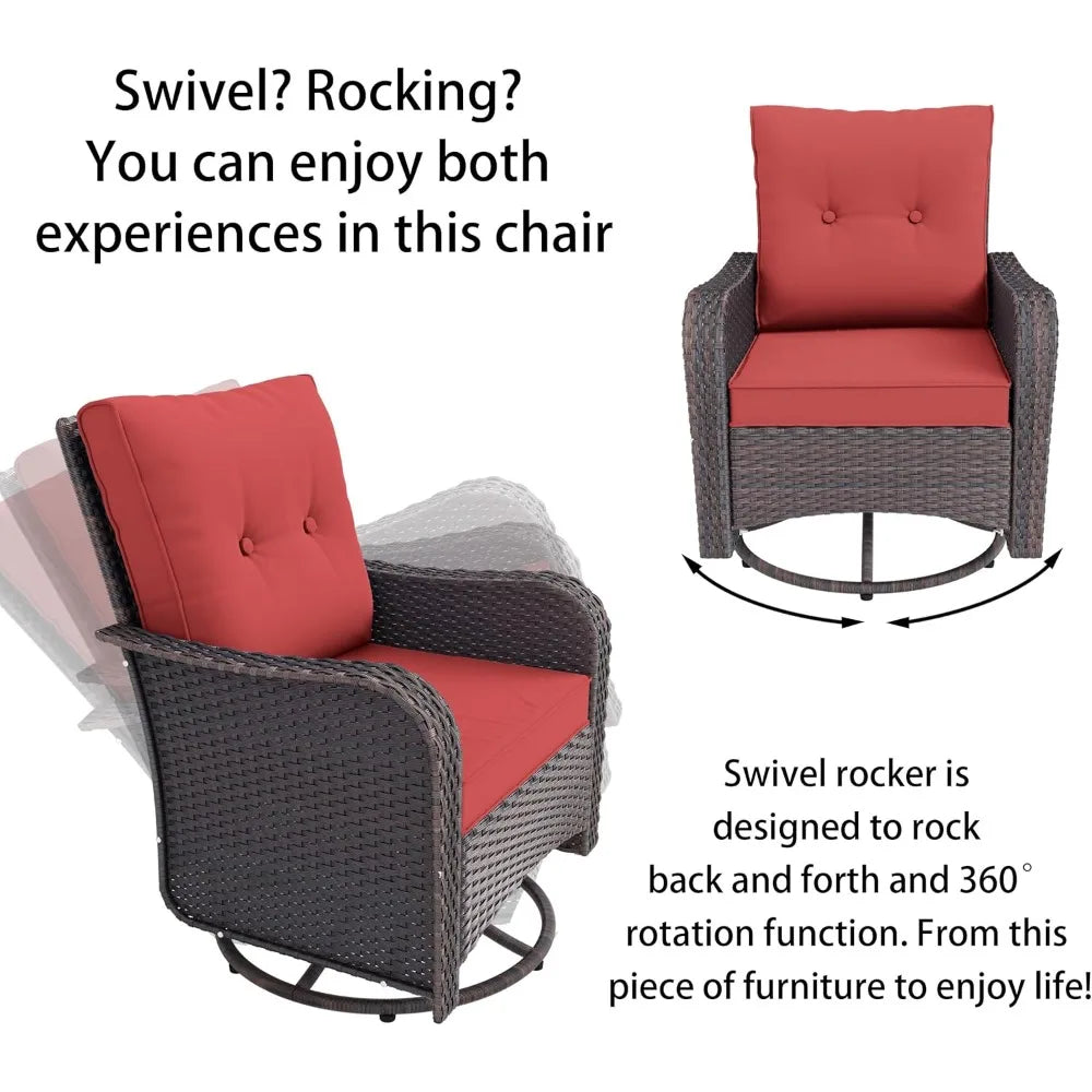 Ljustra 3 Piece Wicker Swivel Rocking Chair Set Outdoor Patio Furniture