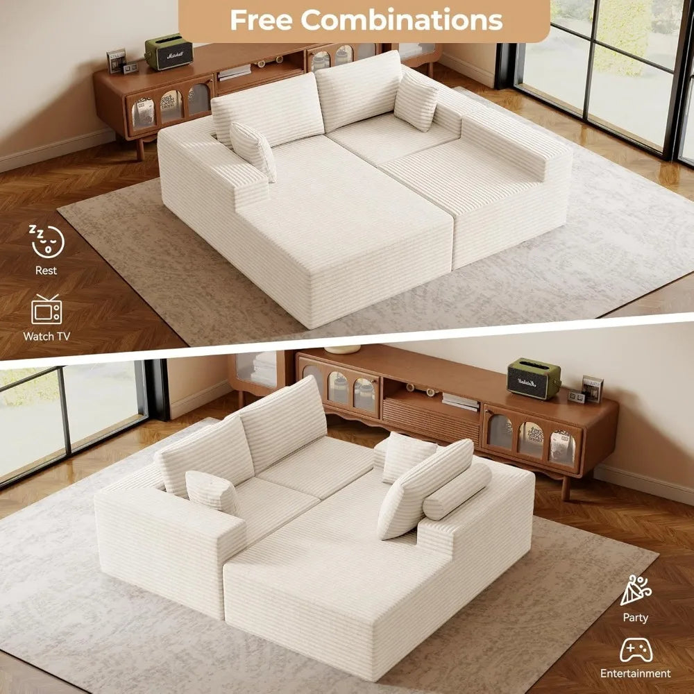 110 Inch Modular Cloud Sectional Couch L-Shaped Deep Seat Sofa