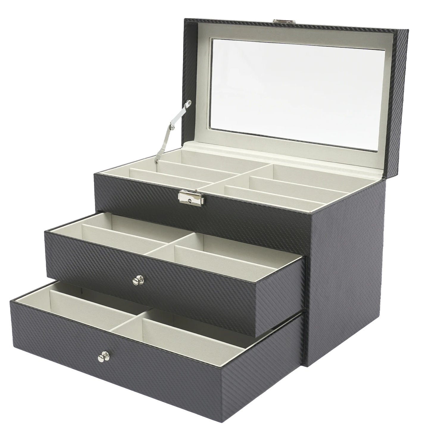 18-Grid Carbon Fiber Eyeglass Case Modern Sunglasses Storage Box
