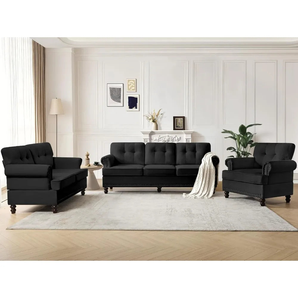 Ljustra 86 Inch 3-Seater Tufted Sofa Set with Accent Chair