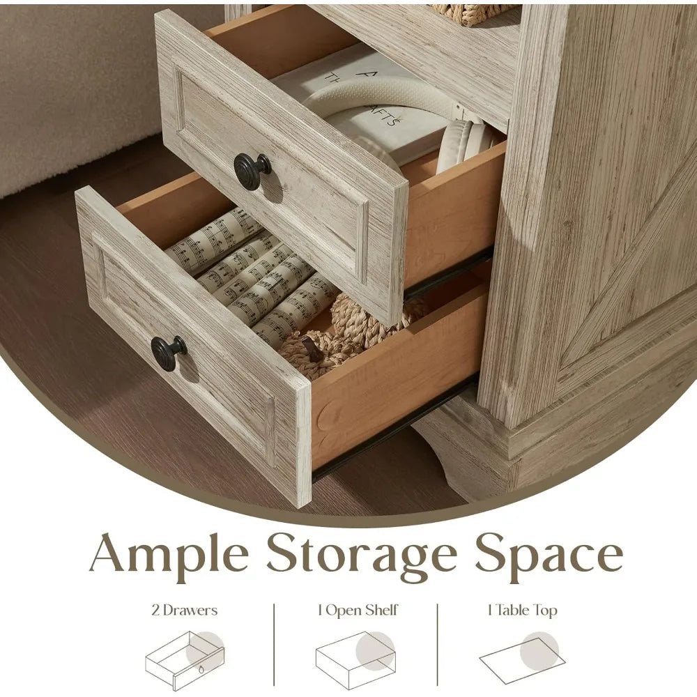 Nightstand with Charging Station 2 Drawers Open Storage Bedroom Side Table