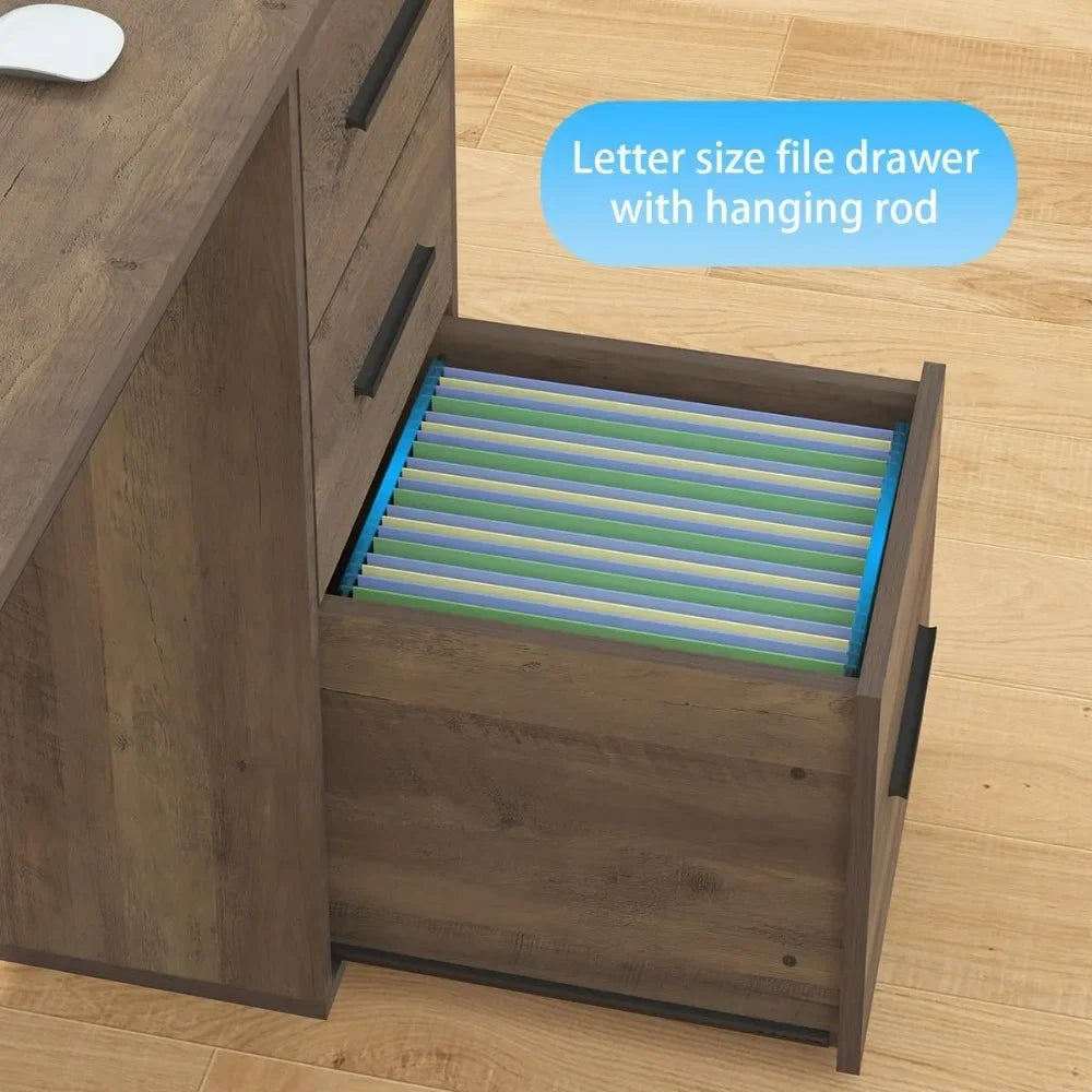 Large L Shaped Home Office Desk with Drawers Rustic Computer Desk