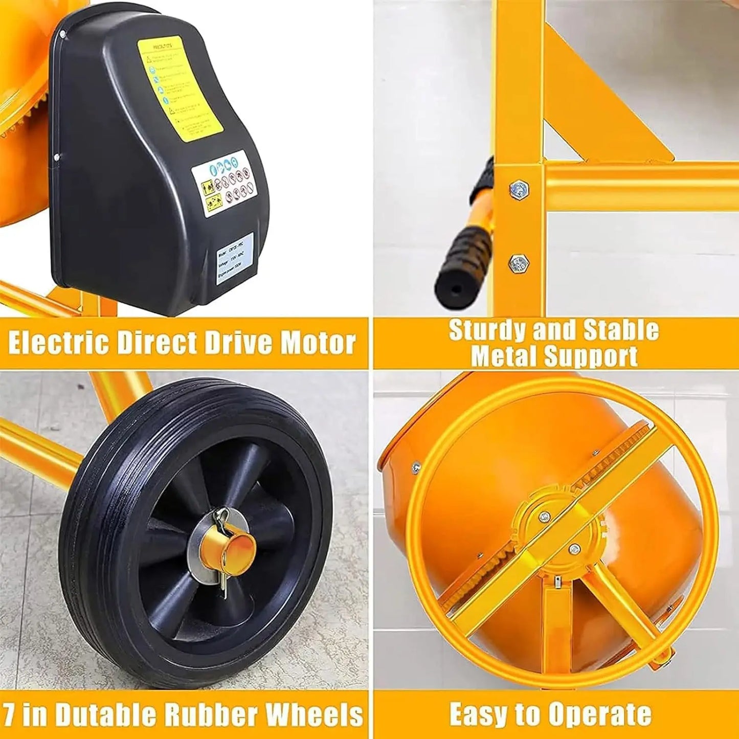 Electric Cement Mixer 4.2 Cu Ft Heavy Duty Portable Concrete Mixer