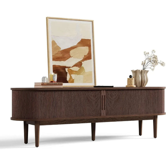 Fluted TV Stand for 75" TV Mid-Century Modern Entertainment Center