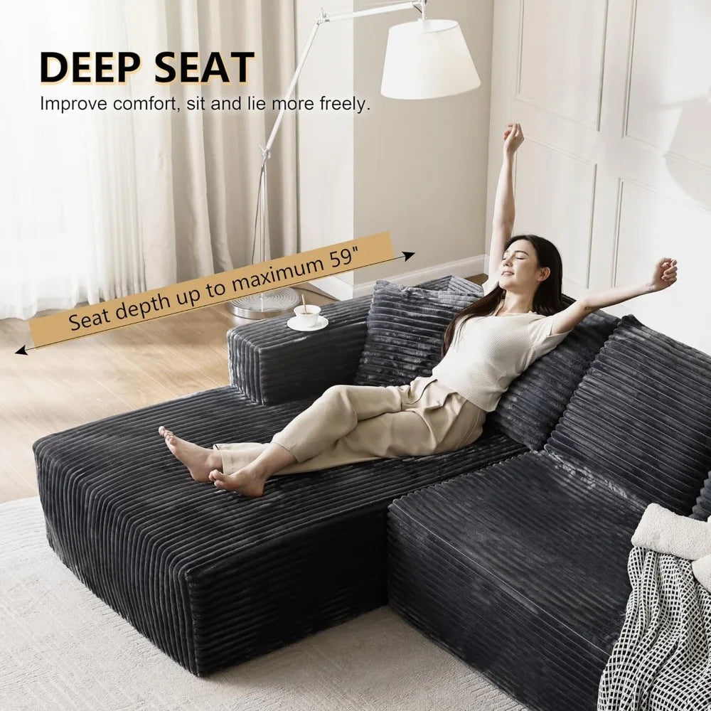 Modular Sectional Sofa Plush Corduroy U Shaped Couch Living Room