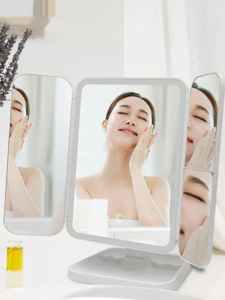 Trifold LED Makeup Mirror with Lights Dimmable Magnification Portable