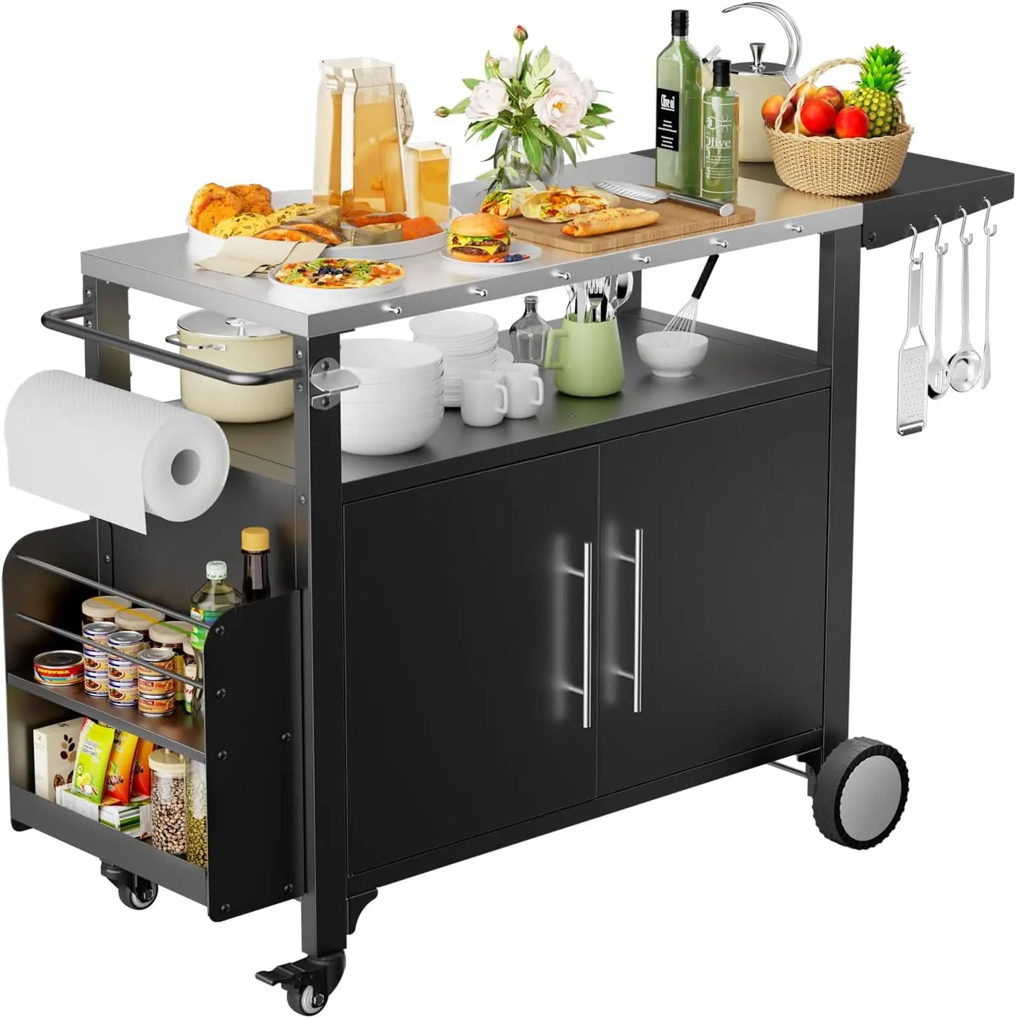 Outdoor Grill Cart with Storage Mobile BBQ Kitchen Island Waterproof