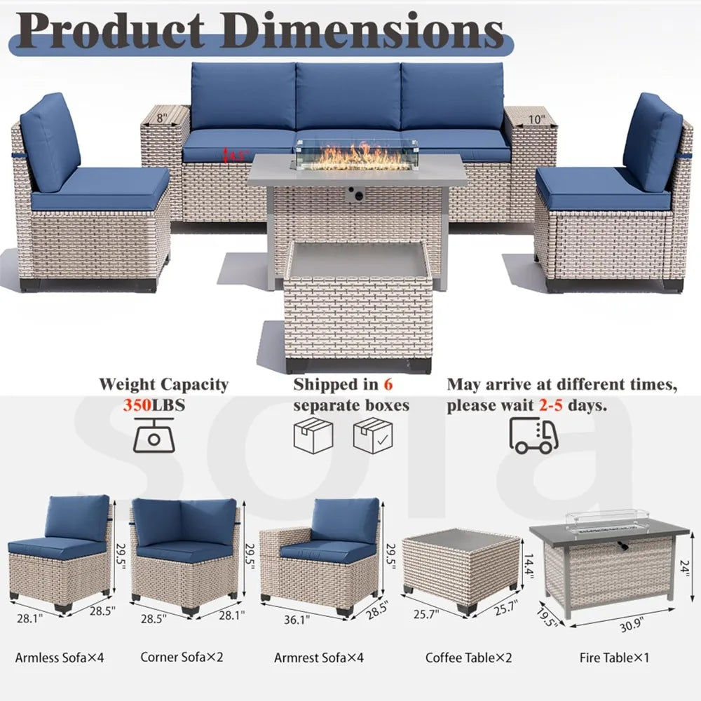 13 Piece Patio Furniture Set Outdoor Wicker Sofa Sectional Set