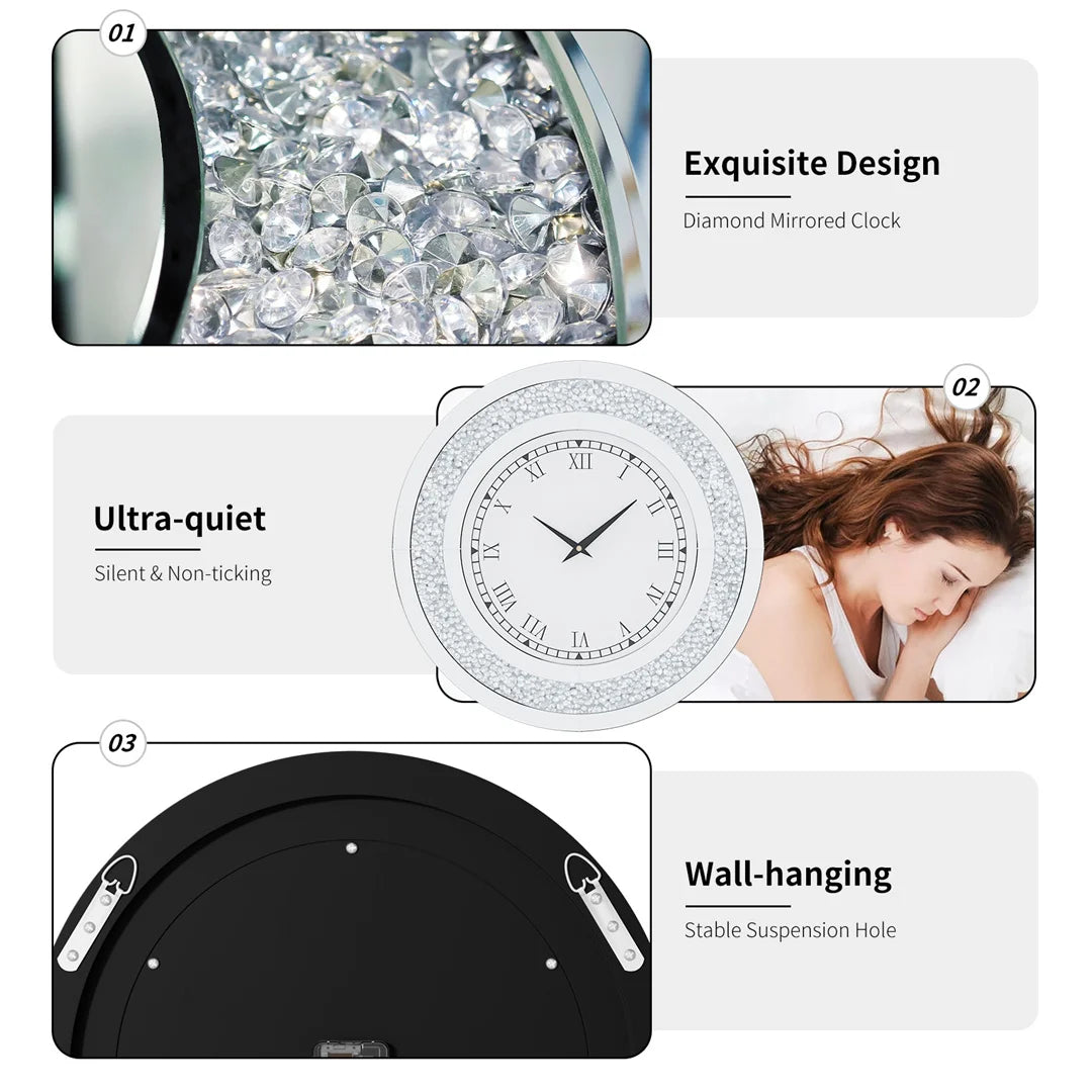 Ljustra 32inch Modern 3D Wall Clock Large Diamond Crystal Home Decor