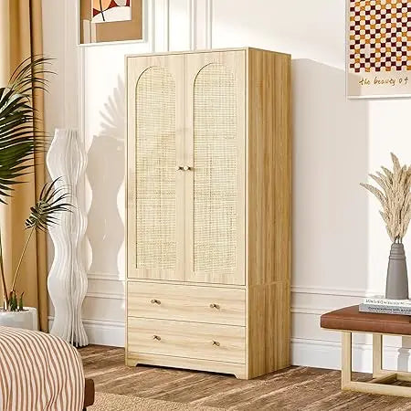 Modern 63" Wardrobe Closet with Mirror 4 Doors Armoire Cabinet Storage