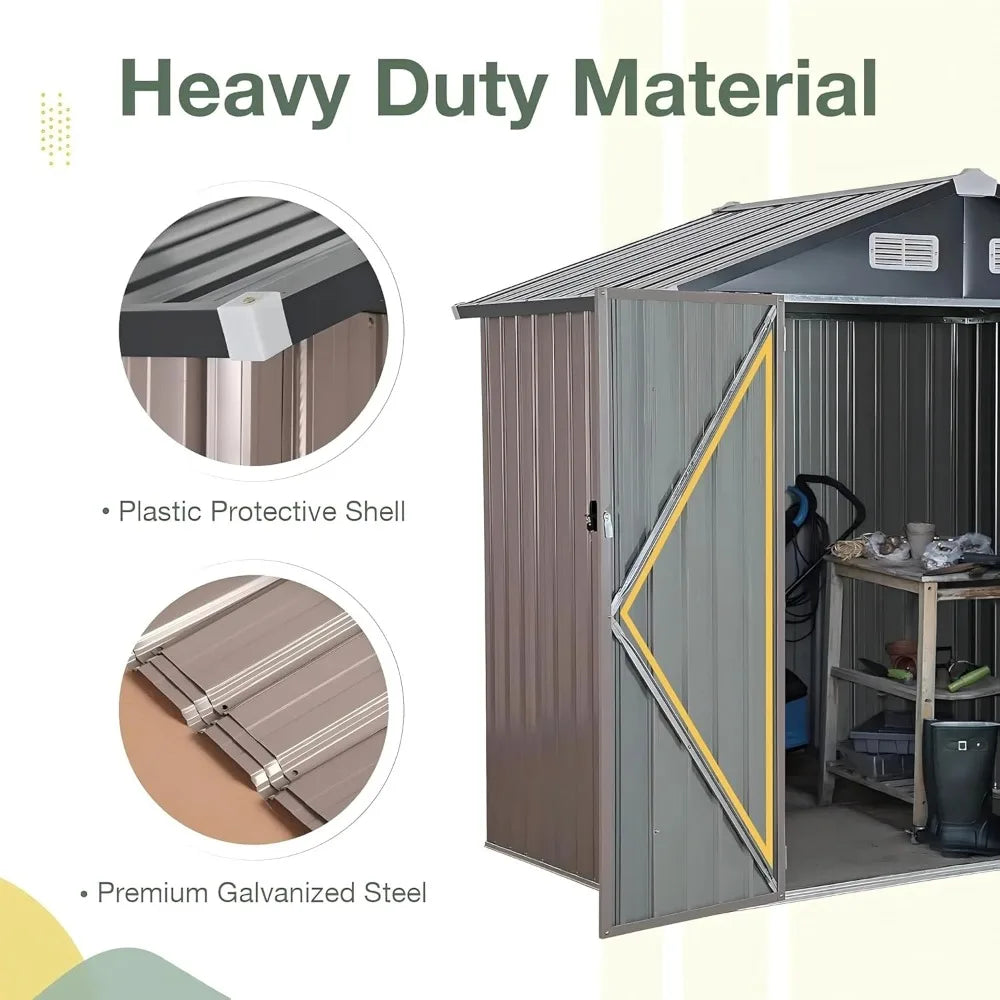 8x6 FT Outdoor Metal Storage Shed Durable Garden Tool Shed All-Weather