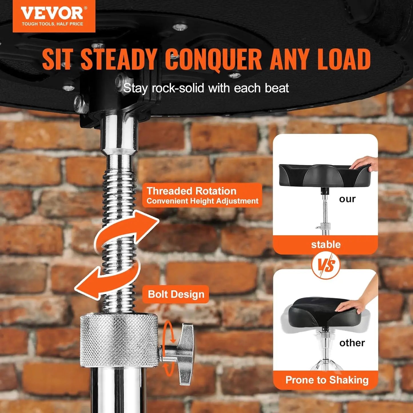 Saddle Drum Throne Height Adjustable Padded Stool Anti-Slip Feet 500lbs