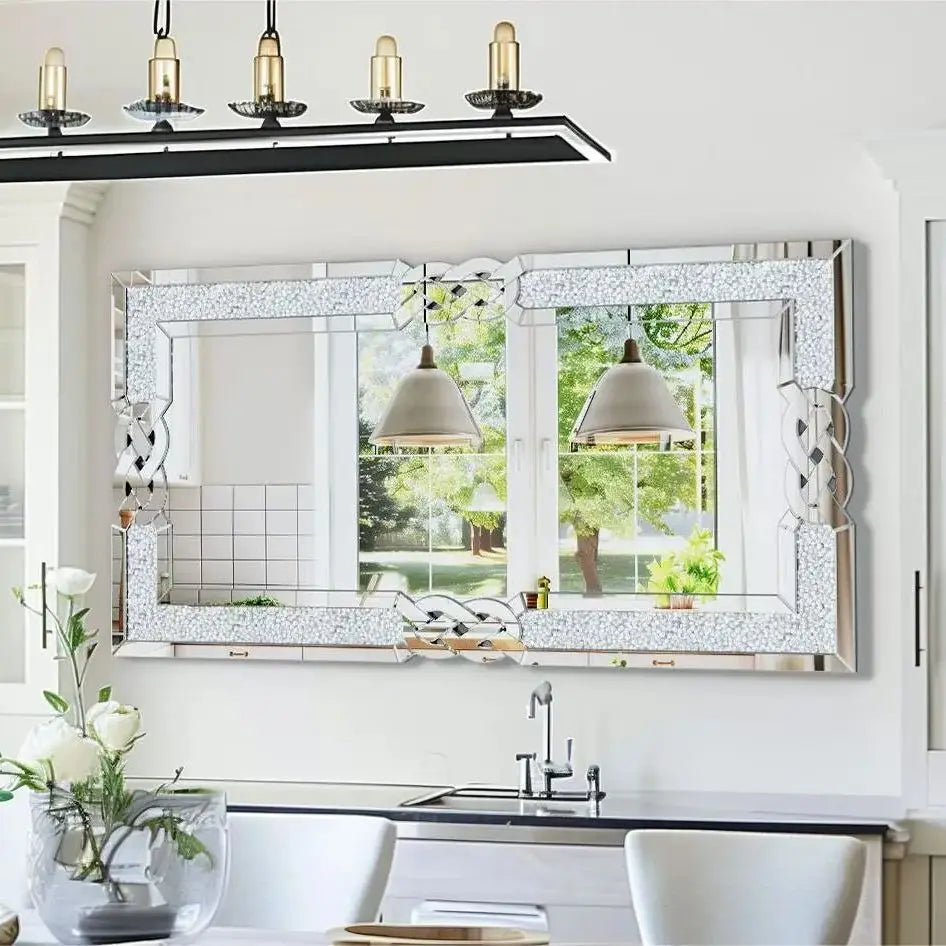 Large Crystal Crush Diamond Mirror Vanity Wall Decor for Bedroom Living Room