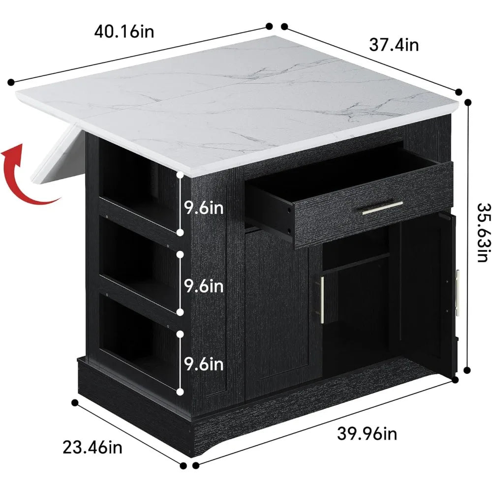 Large Kitchen Island with Electrical Outlets Drop Leaf Marble Countertop