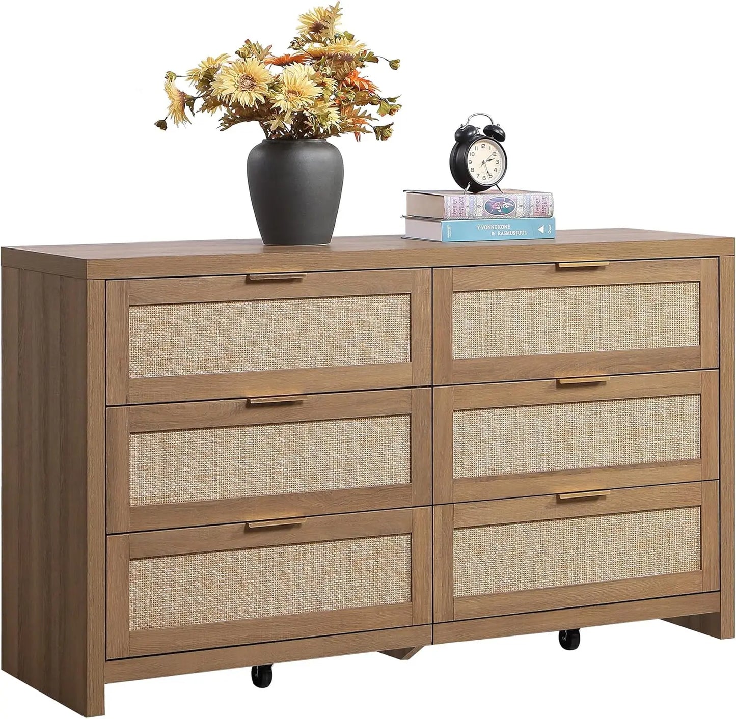 Rattan Dresser 6 Drawer Chest Storage Modern Bohemian Style for Bedroom