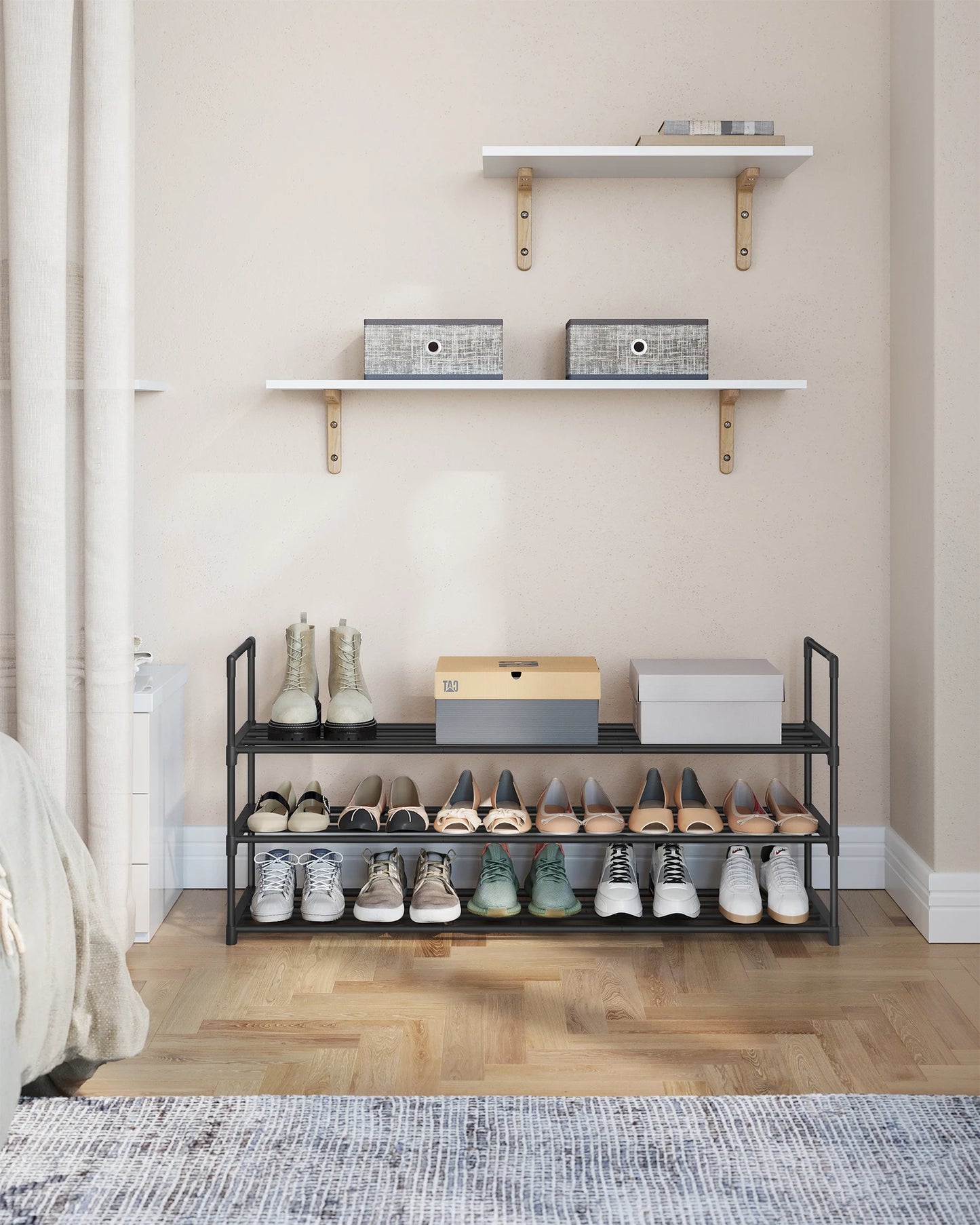 Ljustra 3 Tier Shoe Rack Organizer Metal Storage for 18 Pairs of Shoes