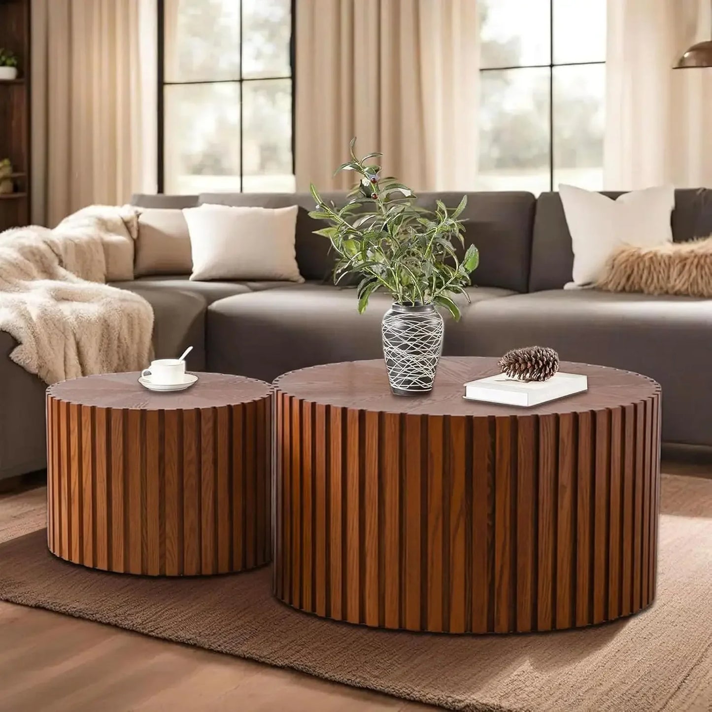 Handcrafted Round Nesting Coffee Tables Modern Walnut Chic Design