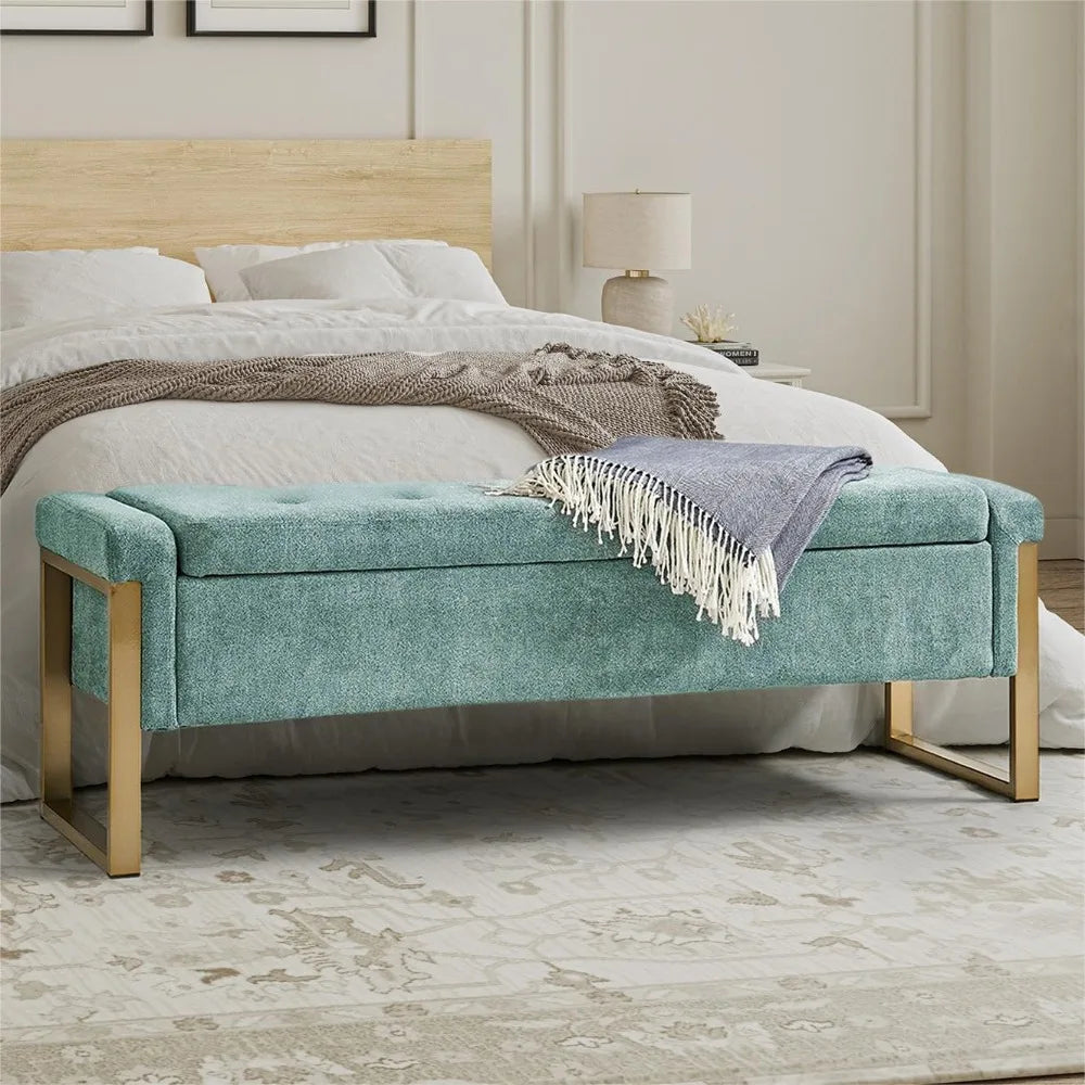 EcoHarbor Modern Bedroom Bench Upholstered Storage Ottoman Gold Legs