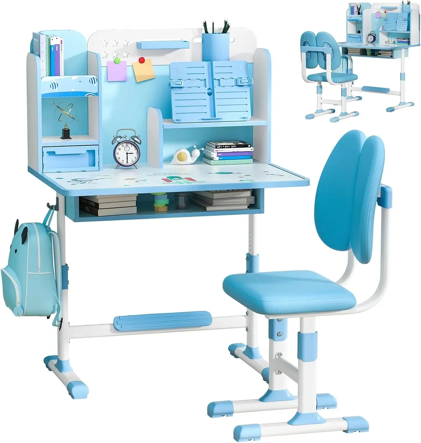 Kids Height Adjustable Study Desk Chair Set with Sitting Corrector