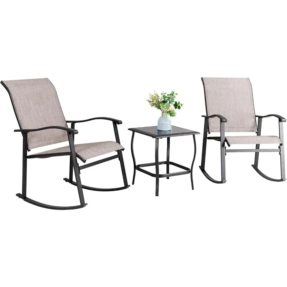 Ljustra 3 Piece Outdoor Rocking Bistro Set Patio Furniture Chairs