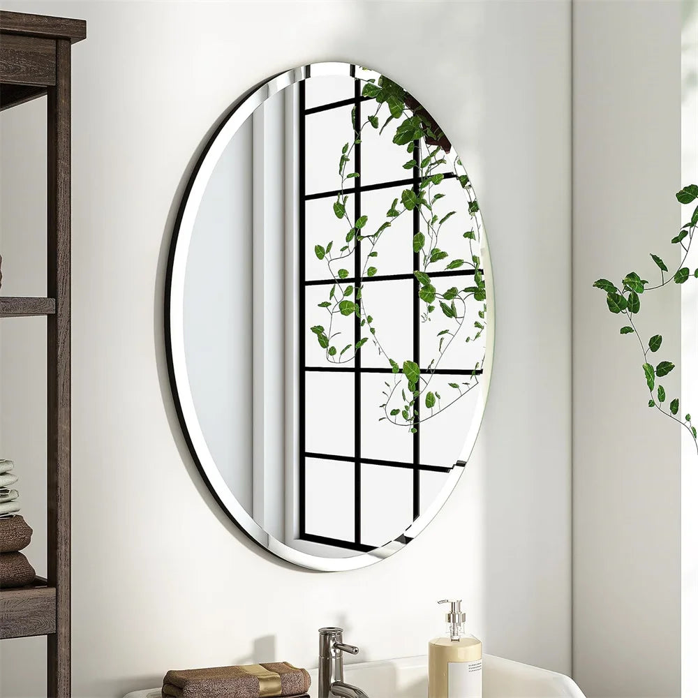 Frameless Oval Beveled Edge Bathroom Mirror for Living Room Entryway