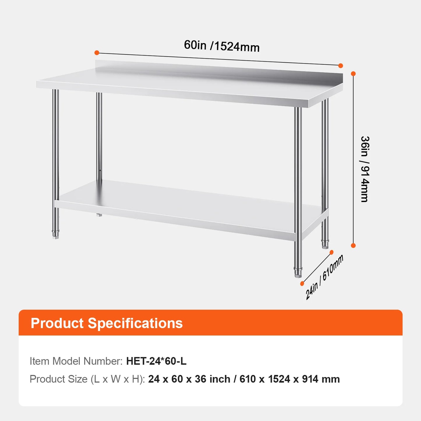 SucceBuy Stainless Steel Work Table Heavy Duty Adjustable Kitchen Table