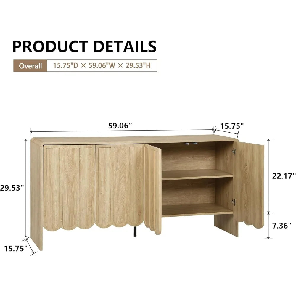 Sideboard Buffet Cabinet Modern Storage 4 Doors Adjustable Shelves