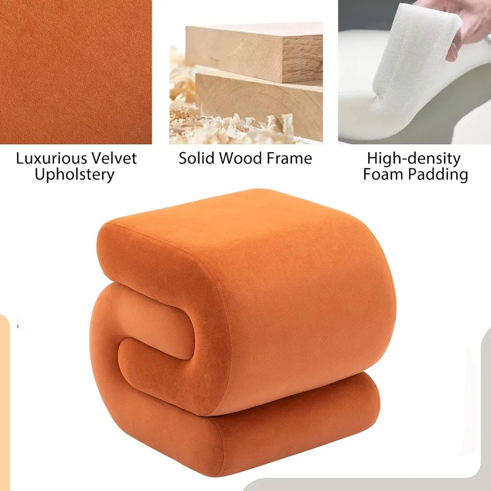Velvet Vanity Stool Modern S-Shaped Pouf Ottoman Footrest Chair