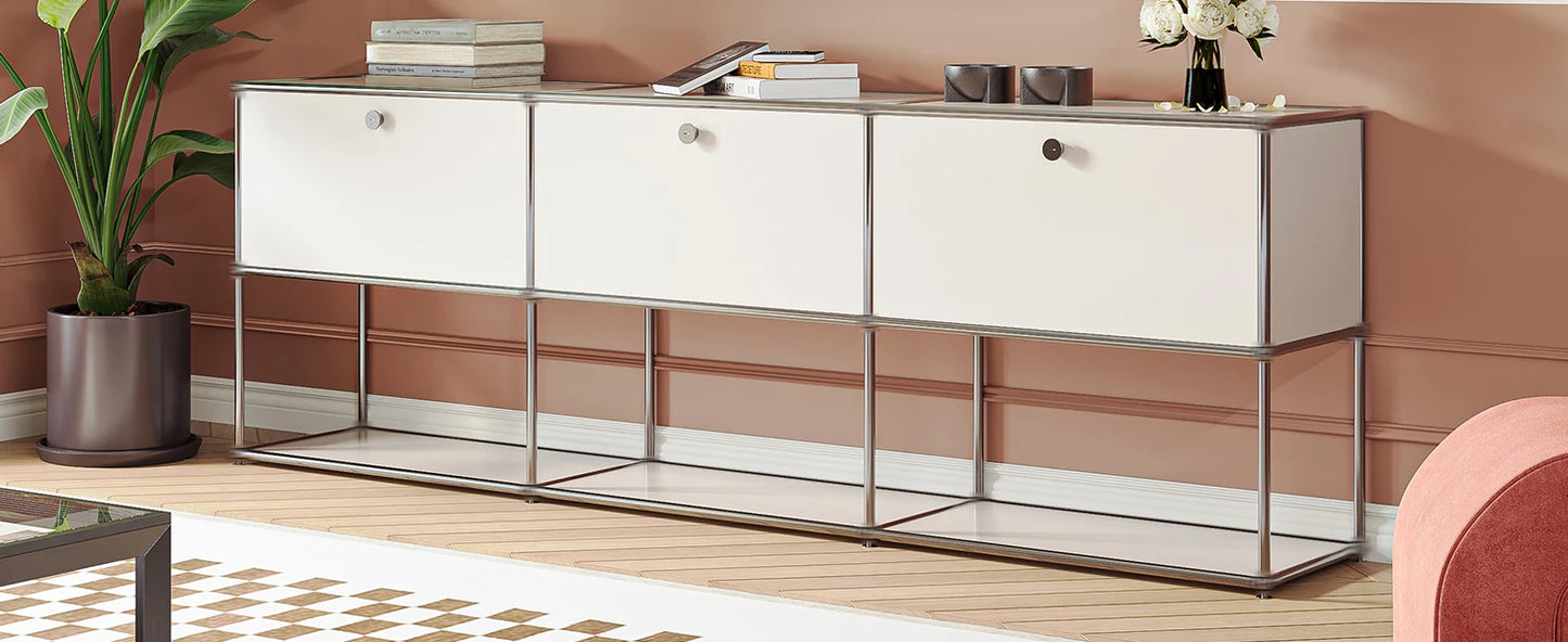 Modular Stainless Steel TV Cabinet Storage Shelf Living Room Furniture