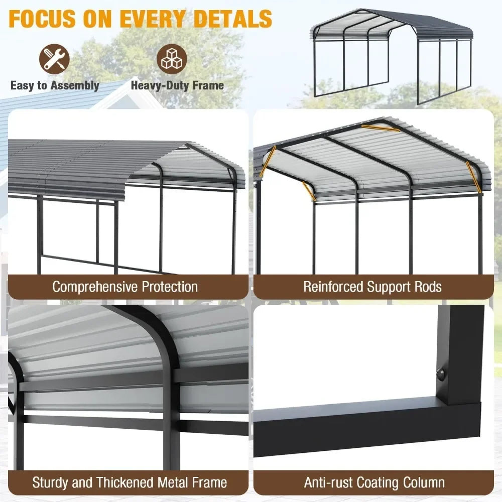 Heavy Duty 10x15 FT Metal Carport Galvanized Steel Roof Outdoor Shelter