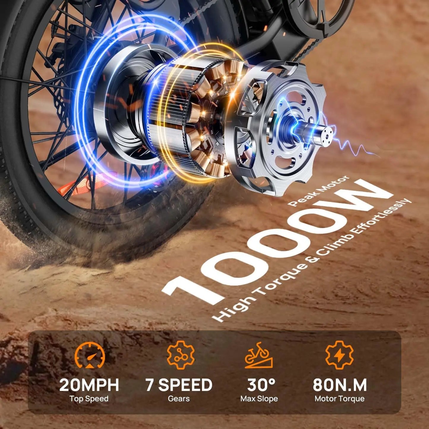 1000W E20 Electric Bike 20MPH 48V 13Ah Fat Tire 7-Speed Dual Brake