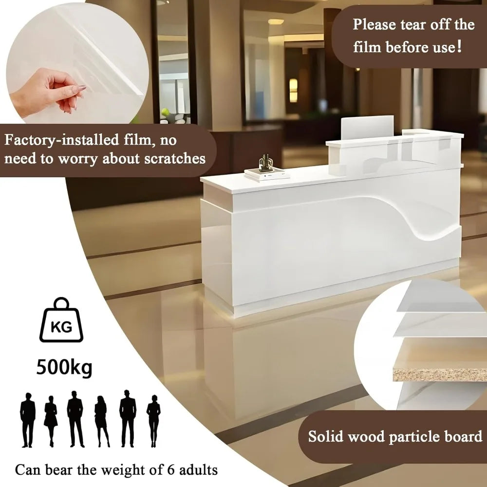 Modern Reception Desk Front Counter with Lockable Drawer Ample Workspace