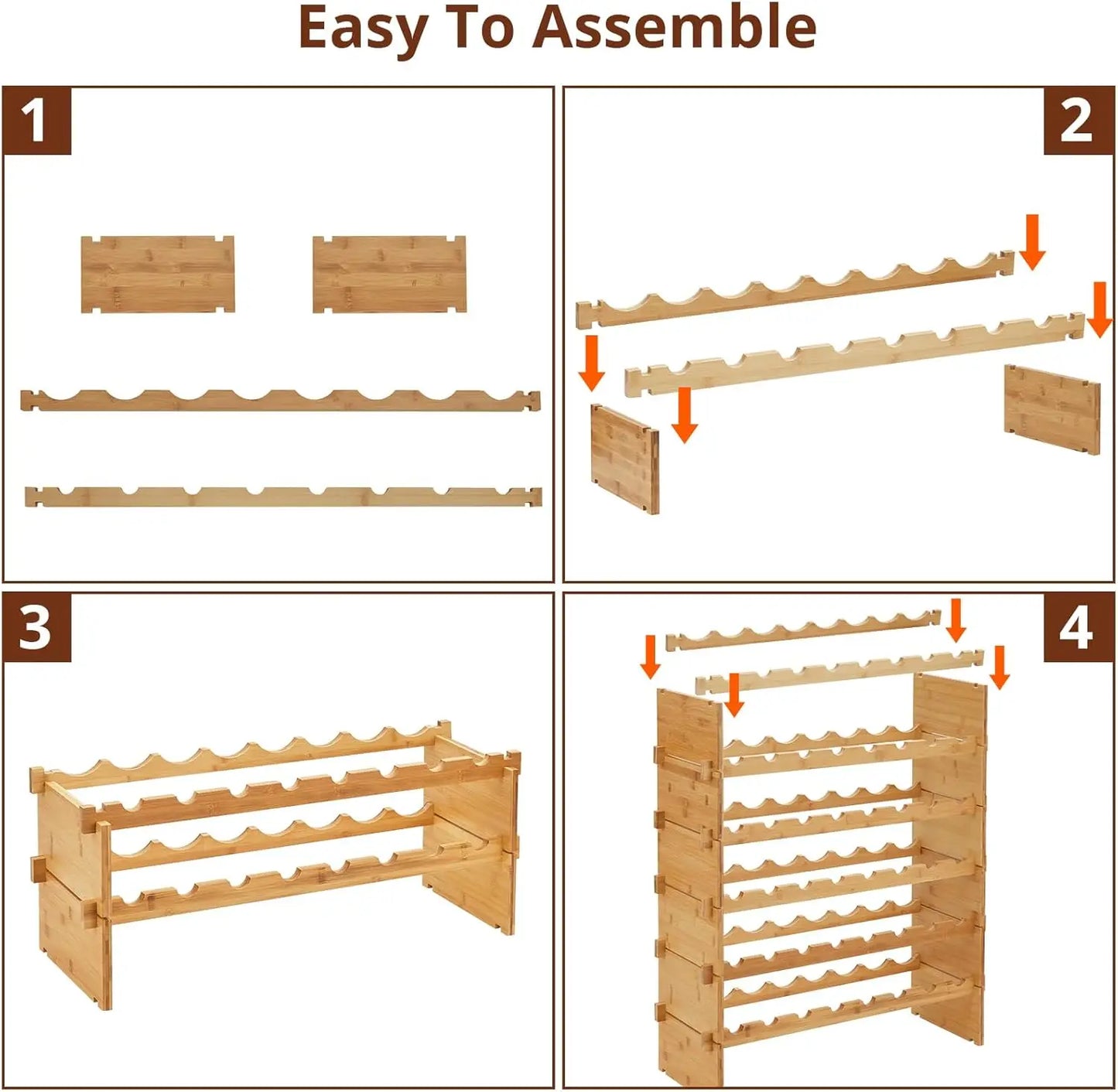 Bamboo Stackable Wine Rack Modular Freestanding Storage Shelf