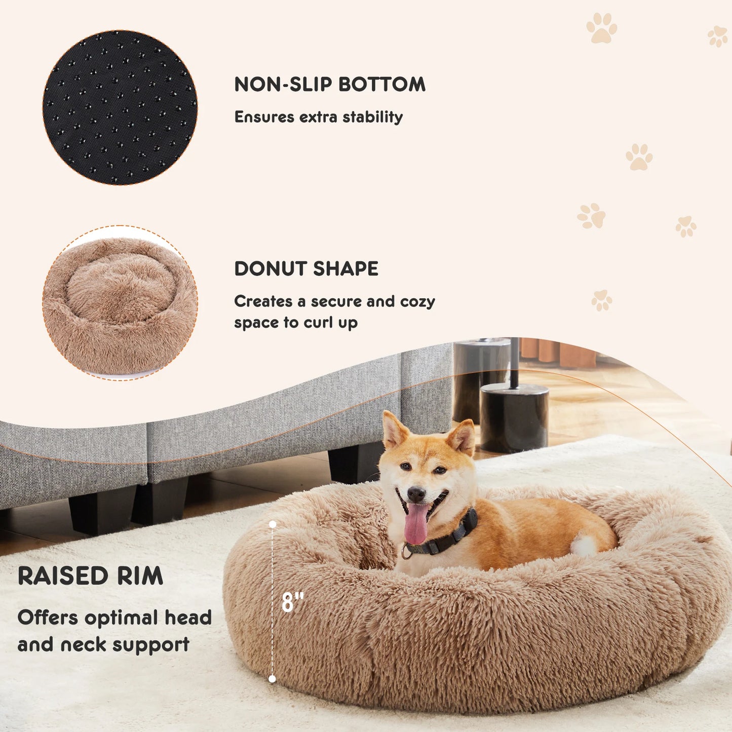 Ljustra Calming Dog Bed Washable Plush Anti-Slip Round Bed for Dogs